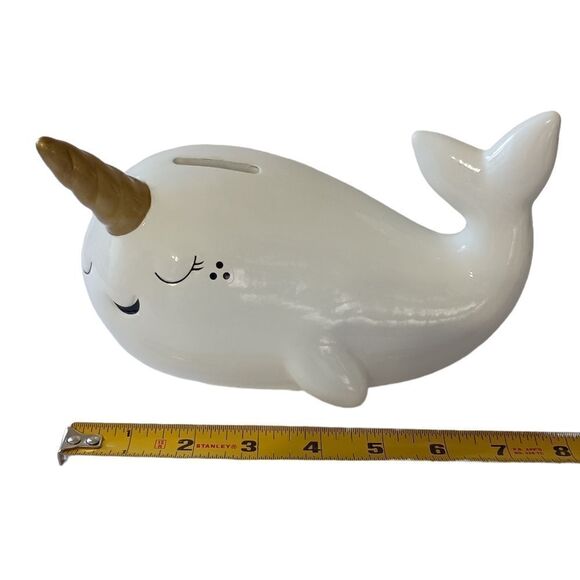 Target Narwhal Bank Ceramic White Pillowfort Piggy Coin Figurine Coastal Beach. - Picture 2 of 16